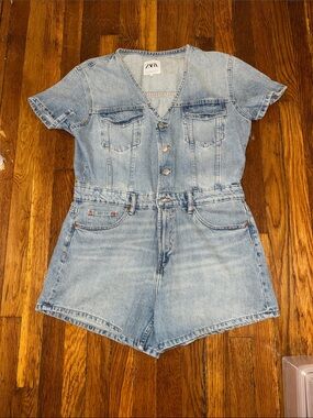 Zara Light Wash Denim Short-Sleeve women’s One-Piece